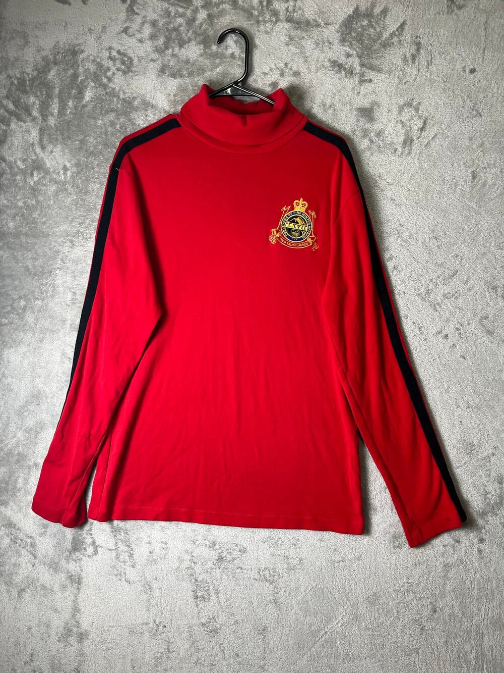Polo Ralph Lauren Men’s Red Turtleneck Crest Logo Cotton Shirt Large Vintage